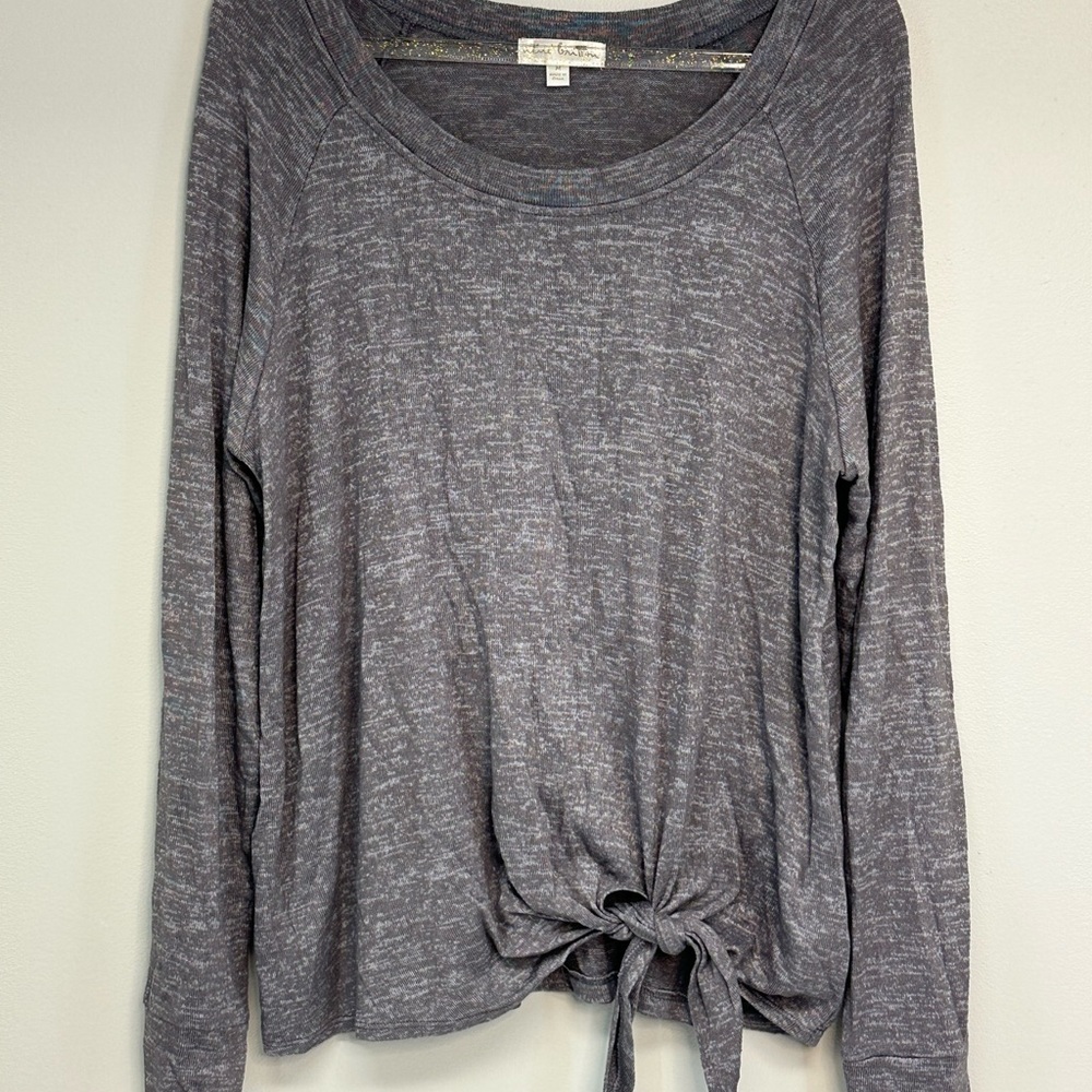 Nine Britton Heathered Gray Tie-Front Blouse size medium